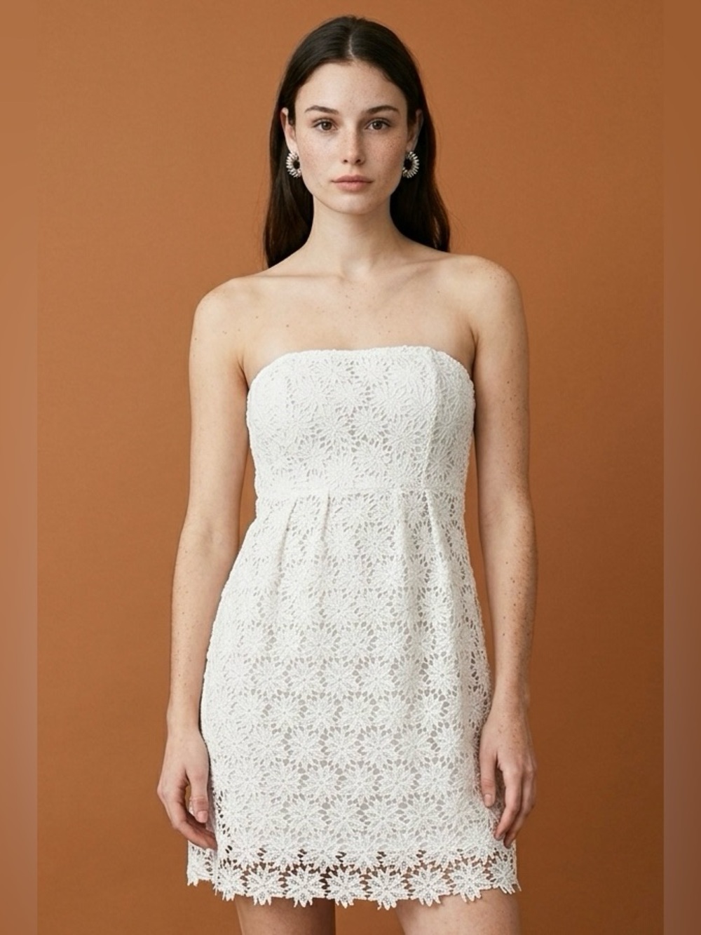 Temperance 100% Cotton Ecru Crochet Lace Wedding Party Grad Strapless Dress-L